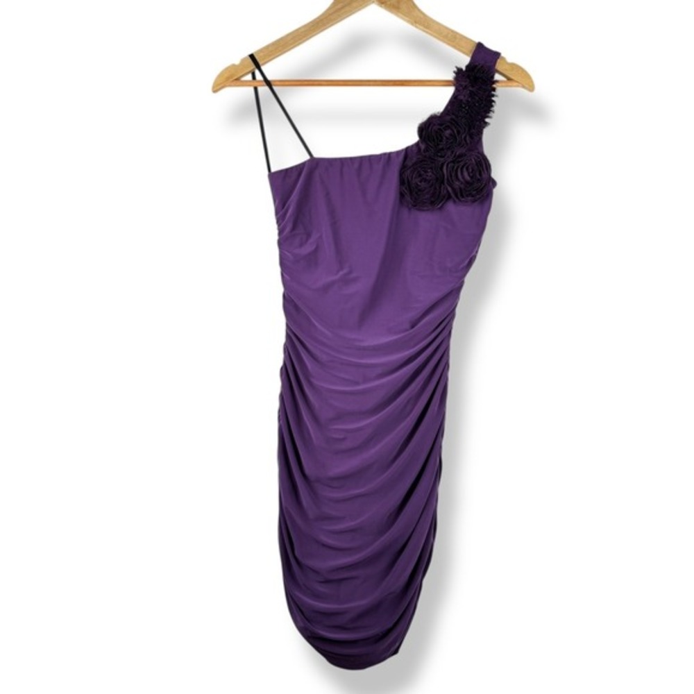 Y2K Deb Bodycon Mini Dress Juniors Size Small Clubwear Party Ruched Rosette - Picture 2 of 9